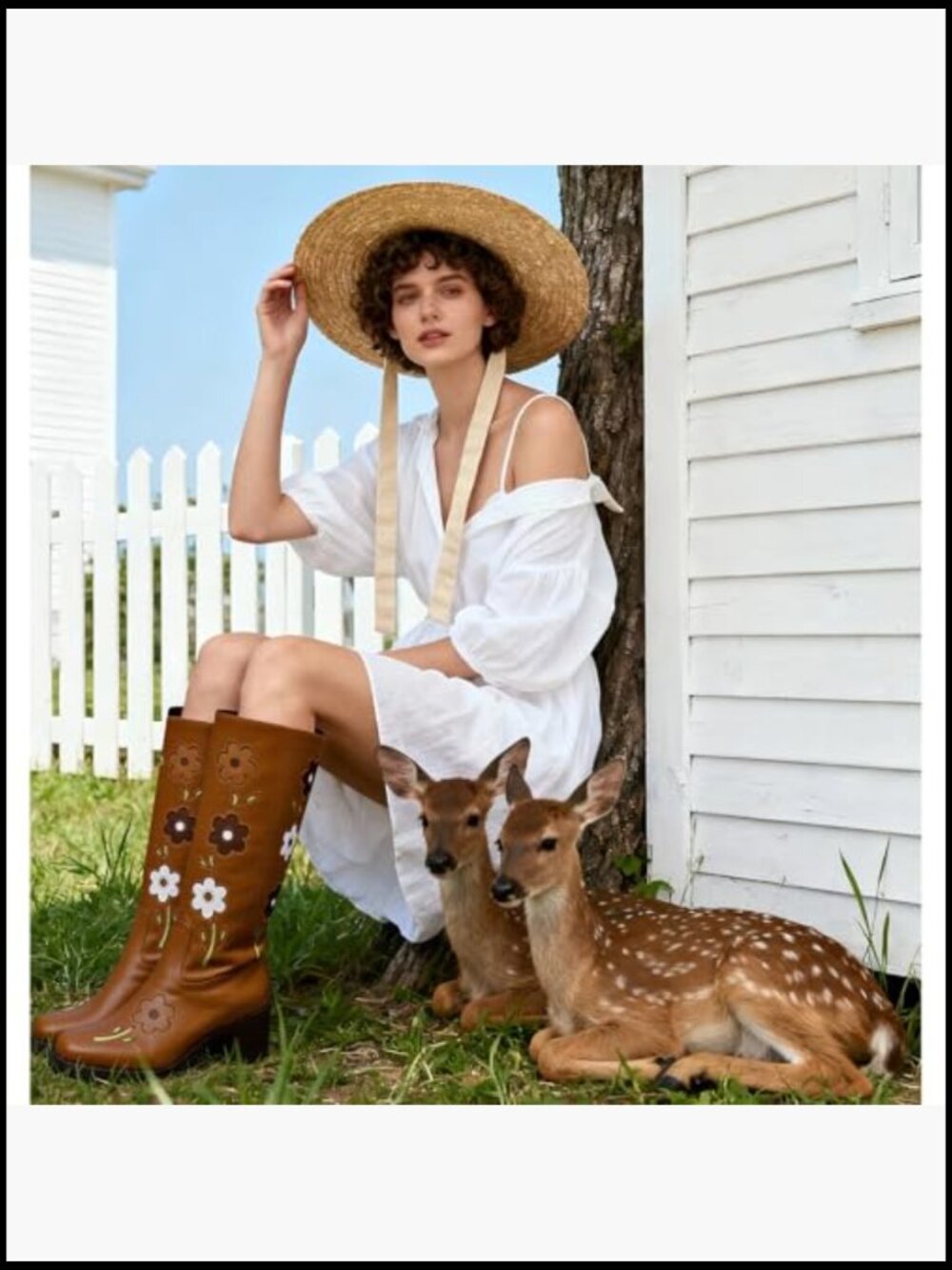 Square Toe Chunky Block Heel Knee High Boots Boho Floral Vintage Tall Boots - Picture 2 of 7